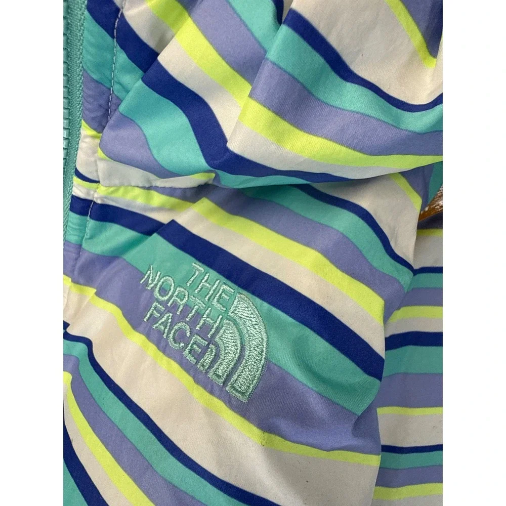The North Face Reversible Hooded Jacket Girls L 14/16 Teal Or Striped Mossbud
